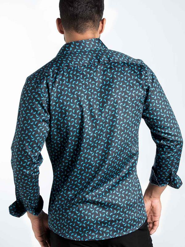 Timmi Blue Printed Full sleeve single cuff Slim Fit  Blended Shirt