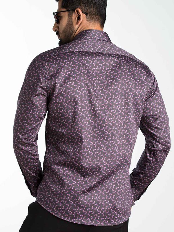 Timmi Purple Printed Full sleeve single cuff Slim Fit  Blended Shirt