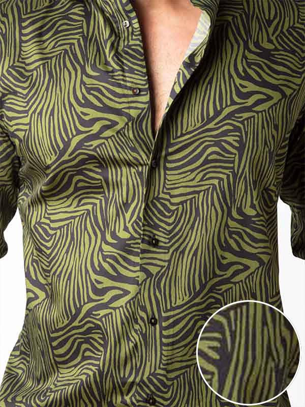 Tommen Green Printed Full sleeve single cuff Slim Fit  Blended Shirt
