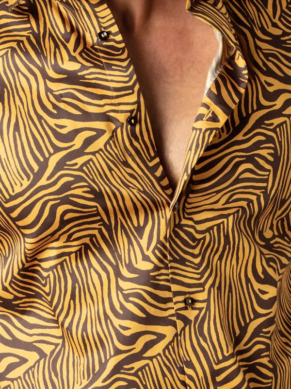 Tommen Ochre Printed Full sleeve single cuff Slim Fit  Blended Shirt