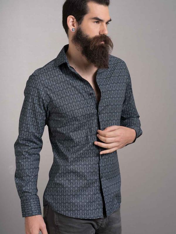 Topkapi Black Printed Full sleeve single cuff Slim Fit  Blended Shirt