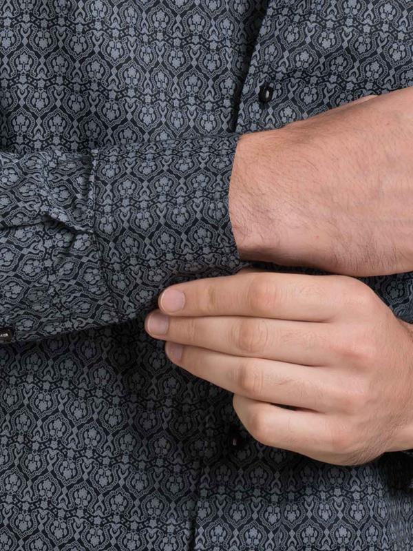 Topkapi Black Printed Full sleeve single cuff Slim Fit  Blended Shirt