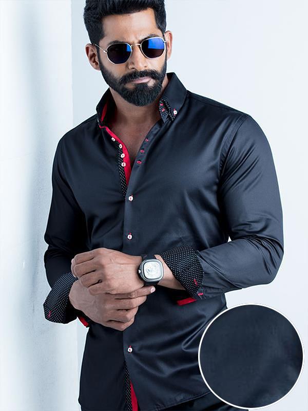 Tryst Black Solid Full Sleeve Slim Fit Cotton Shirt