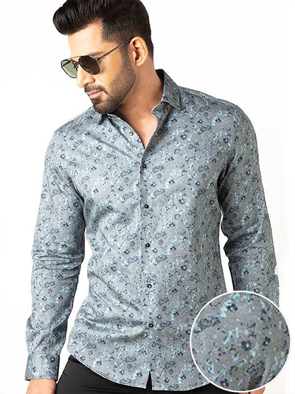 Tyrion Turquoise Printed Full sleeve single cuff Slim Fit  Cotton Shirt