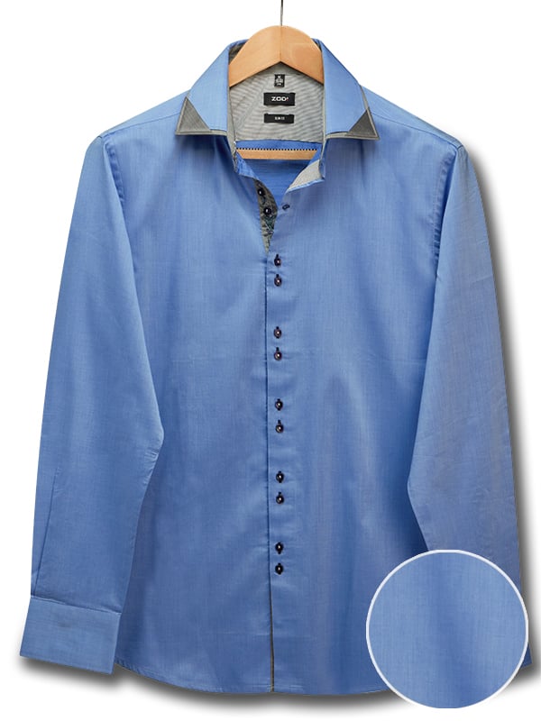 Venetian Blue Solid Full Sleeve Single Cuff Slim Fit Cotton Shirt