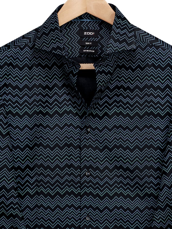 Vidal Black Printed Full Sleeve Single Cuff Slim Fit Blended Shirt