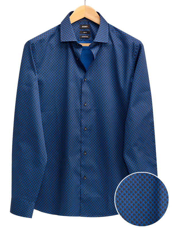 Walker Cobalt Printed Full Sleeve Single Cuff Slim Fit Blended Shirt