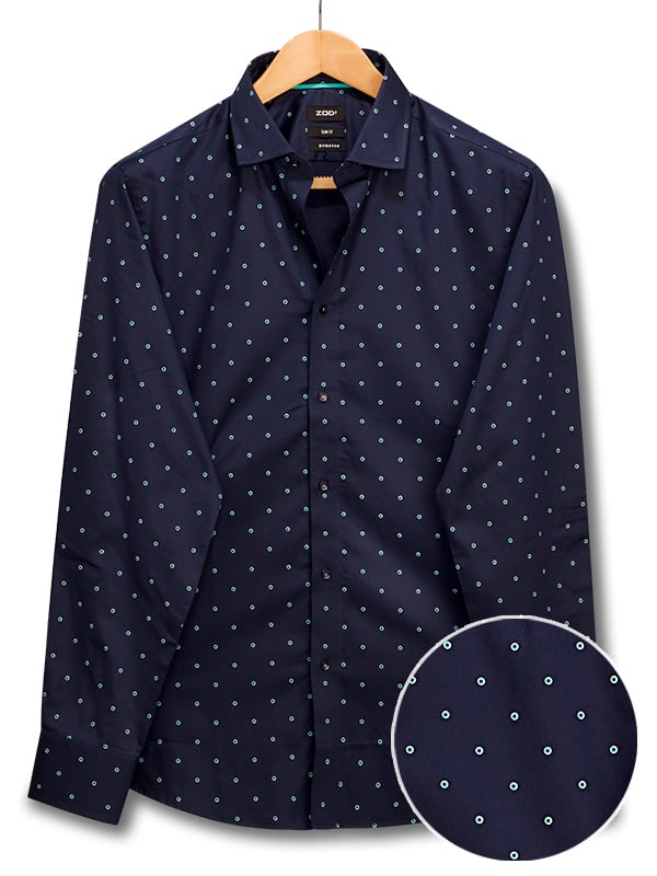 Wanna Navy Printed Full Sleeve Single Cuff Slim Fit Blended Shirt