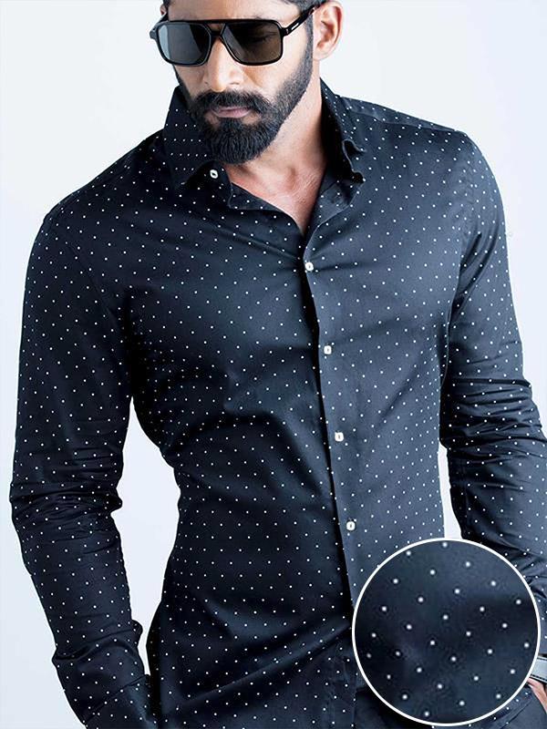 Wolfpk Black Printed Full sleeve single cuff Slim Fit  Blended Shirt