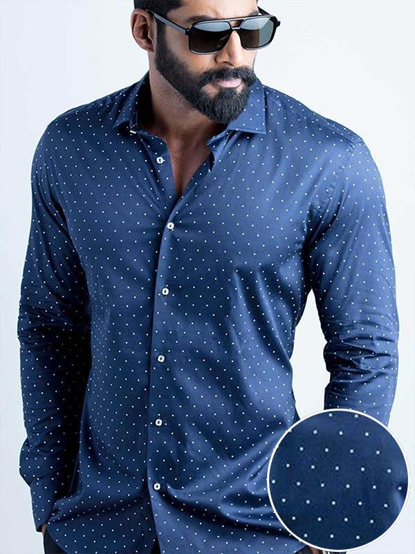 Wolfpk Navy Printed Full sleeve single cuff Slim Fit  Blended Shirt