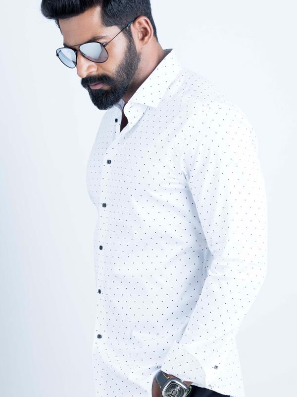Wolfpk White Printed Full sleeve single cuff Slim Fit  Blended Shirt
