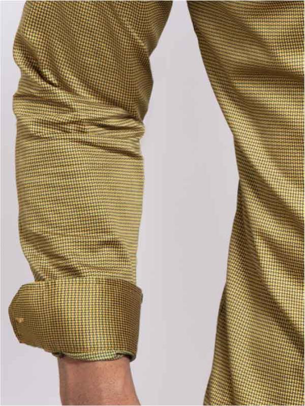 Zayn Ochre Printed Full sleeve single cuff Slim Fit  Blended Shirt