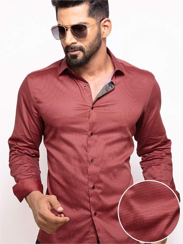 Zayn Red Printed Full sleeve single cuff Slim Fit  Blended Shirt