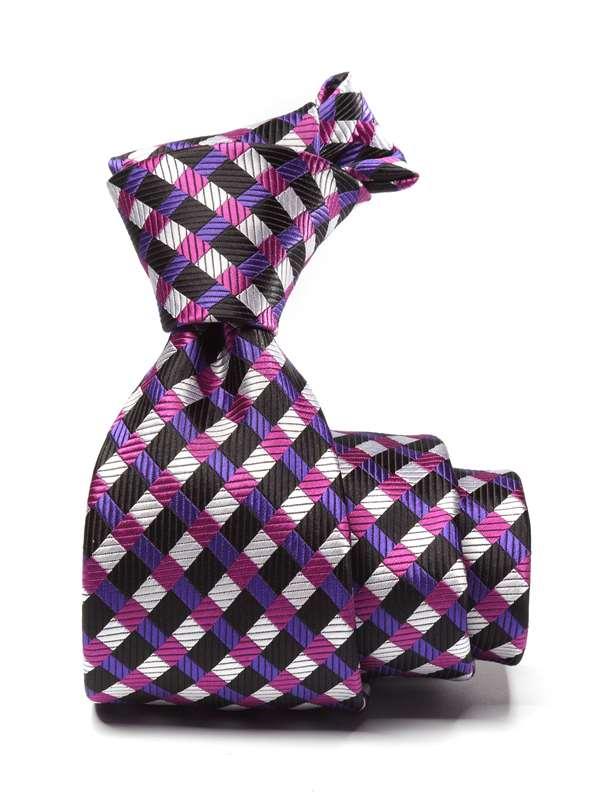 Savona Checks Dark Purple Polyester Tie