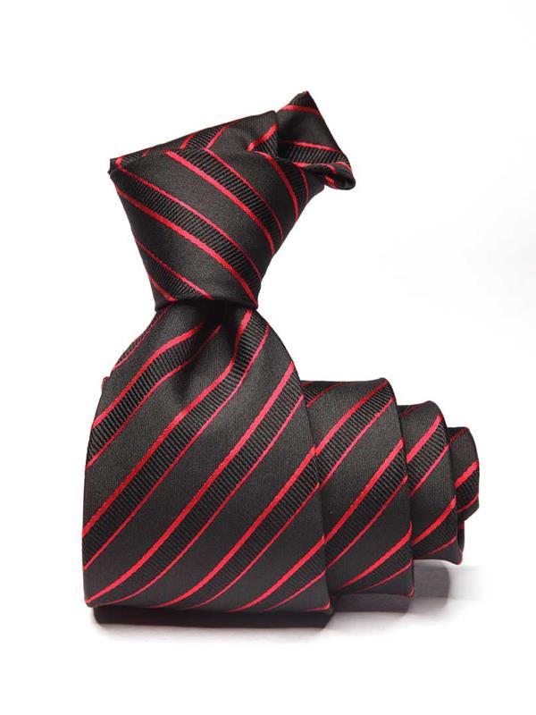 Sicilia Striped Dark Black Silk Tie
