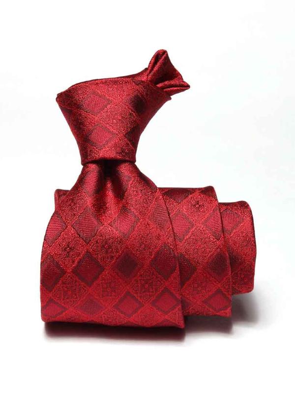 Torino Slim Checks Dark Red Silk Tie