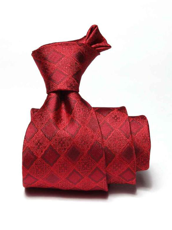 Torino Slim Checks Dark Red Silk Tie