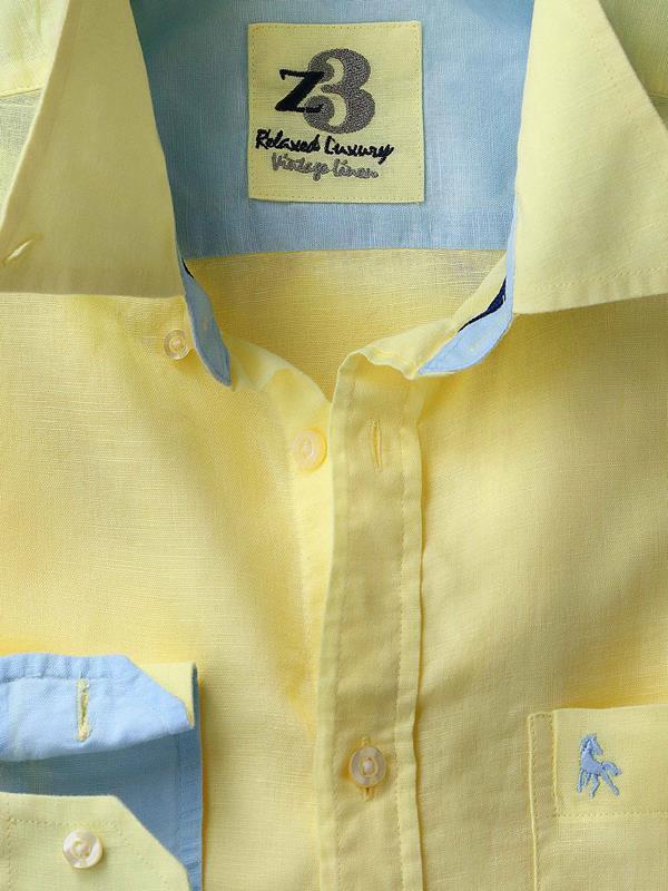 Safin Yellow Solid Full sleeve single cuff   Blended Shirt