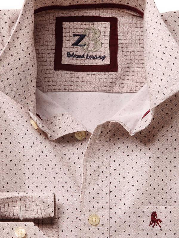 Bocks Beige Printed Full sleeve single cuff   Cotton Shirt