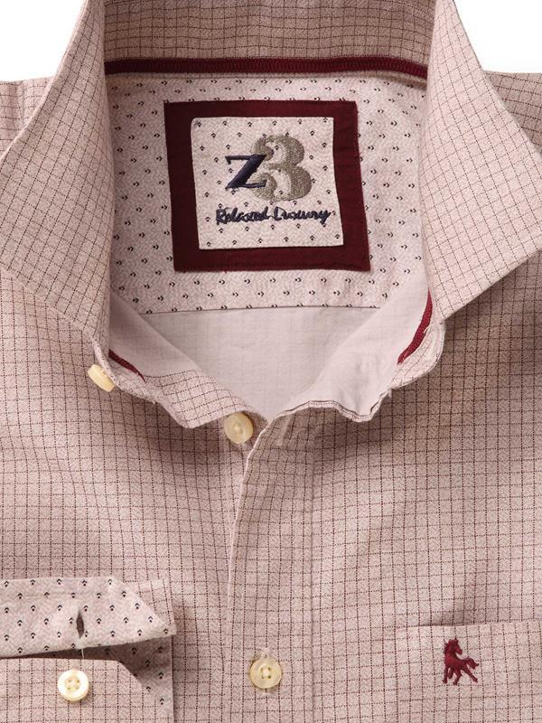 Kvass Beige Check Full sleeve single cuff   Cotton Shirt