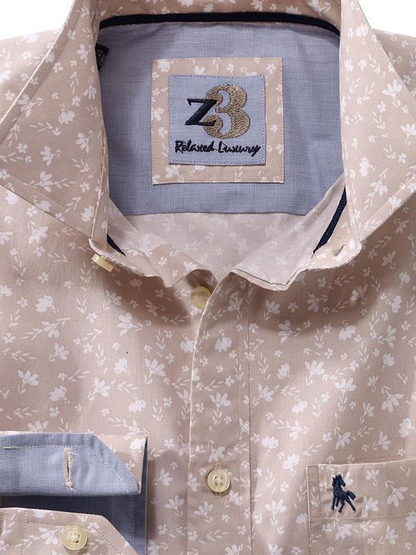 Mulanay Beige Printed Full sleeve single cuff   Cotton Shirt