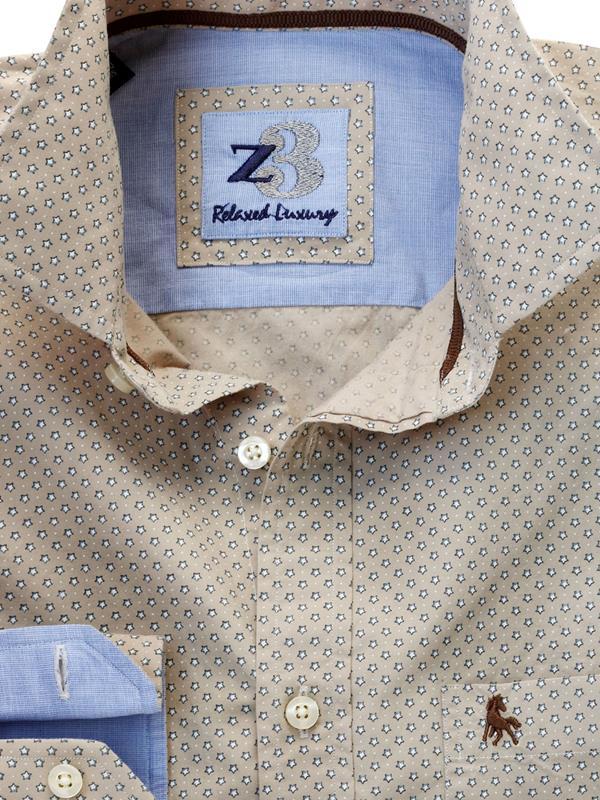 Pryor Beige Printed Full sleeve single cuff   Cotton Shirt