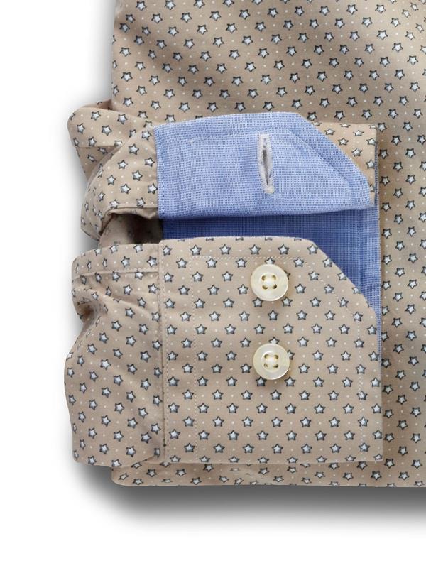 Pryor Beige Printed Full sleeve single cuff   Cotton Shirt