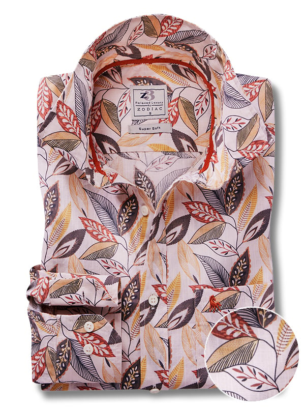 Mykonos Beige Printed Full Sleeve Tailored Fit Casual Cotton Shirt