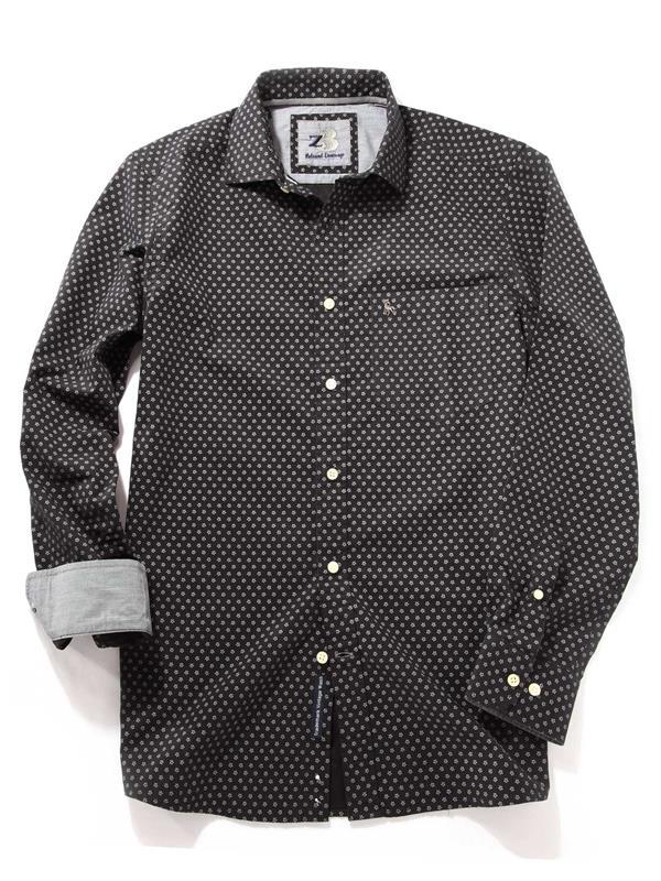 Stout Black Printed Full sleeve single cuff   Cotton Shirt