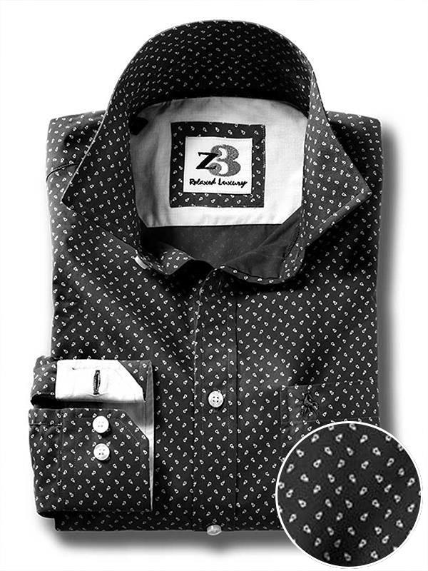 Aaron Black Printed Full sleeve single cuff   Cotton Shirt