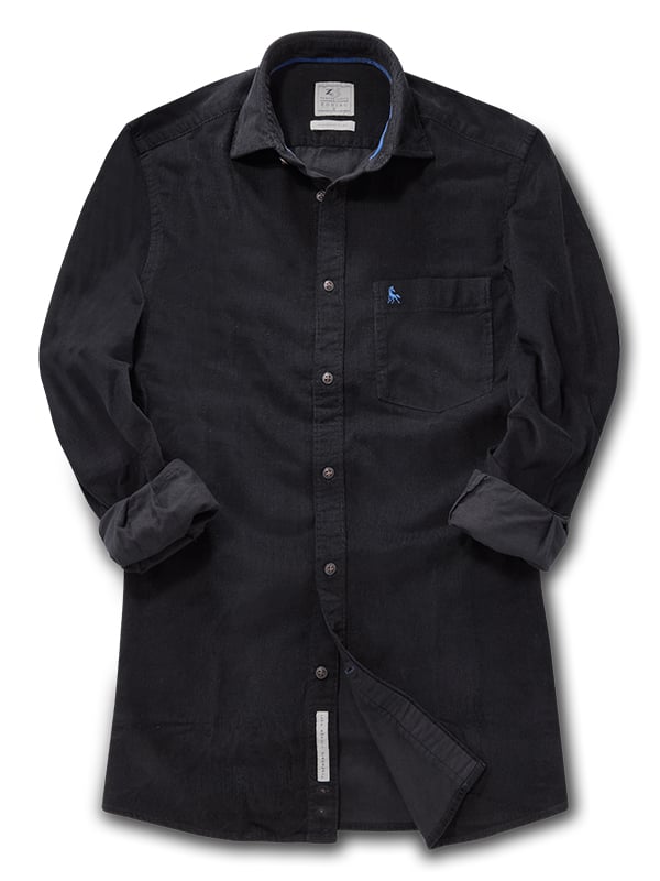 Rooney Corduroy Garment Dyed Black Full Sleeve Tailored Fit Casual Cotton Shirt