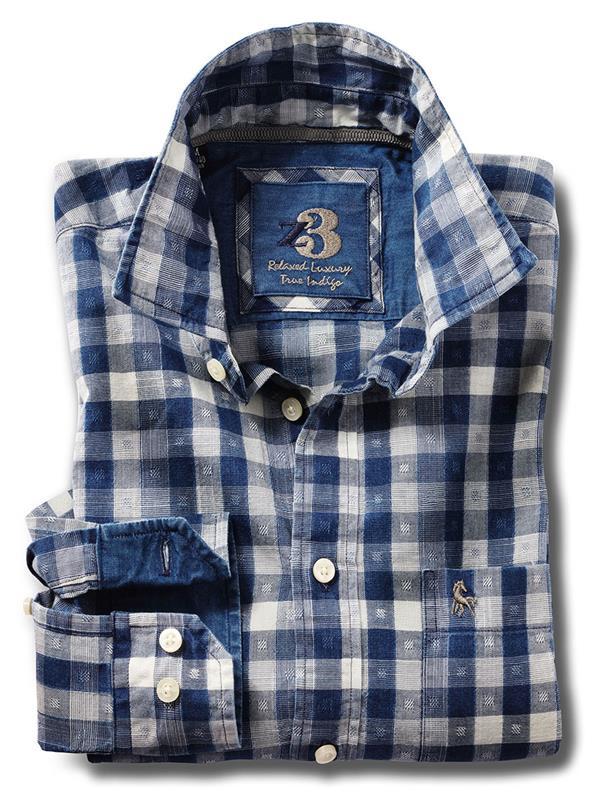Bellerin Indigo Blue Check Full sleeve single cuff   Cotton Shirt
