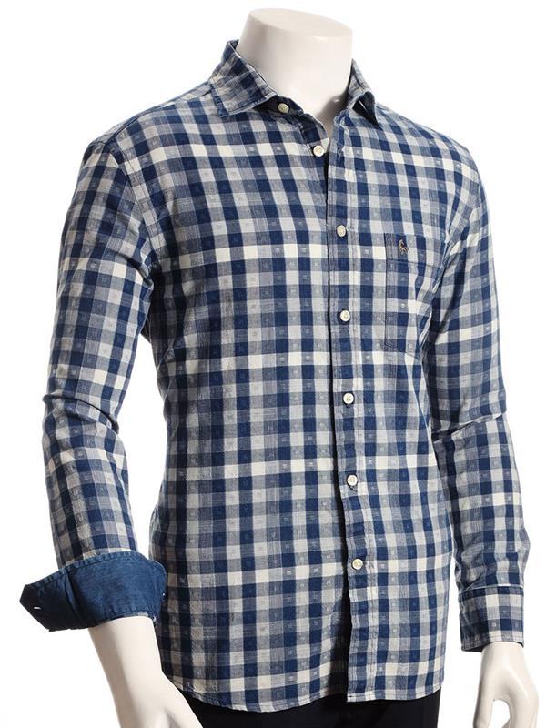 Bellerin Indigo Blue Check Full sleeve single cuff   Cotton Shirt