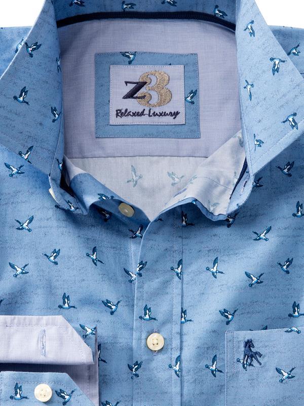 Flock Blue Printed Full sleeve single cuff   Cotton Shirt