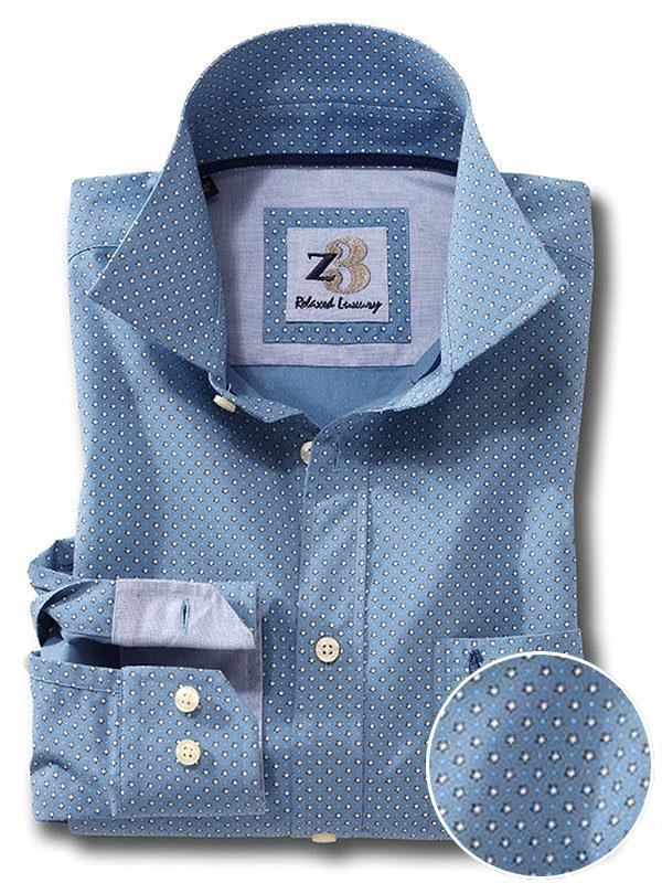 Pryor Blue Printed Full sleeve single cuff   Cotton Shirt