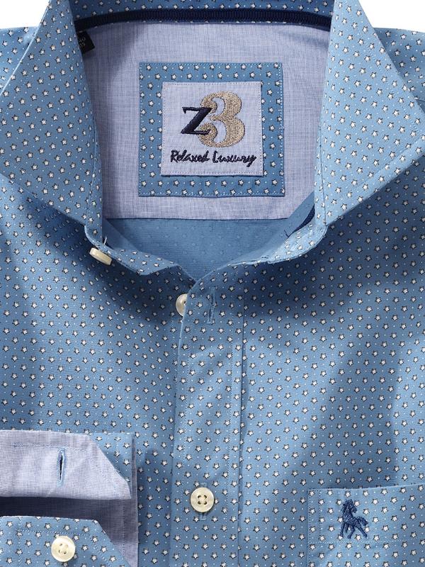 Pryor Blue Printed Full sleeve single cuff   Cotton Shirt