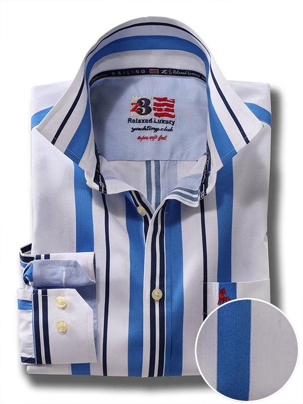 Ronda Blue Striped Full sleeve single cuff   Cotton Shirt