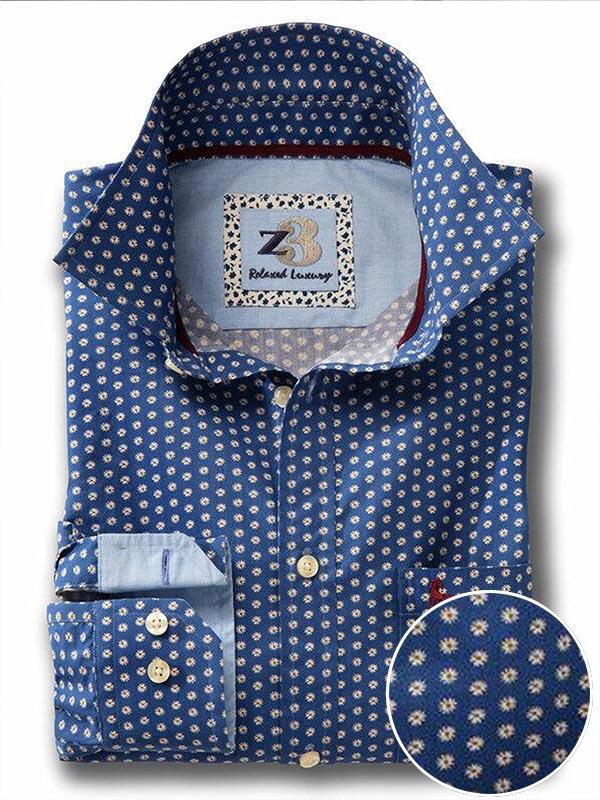 Madrid Blue Printed Full sleeve single cuff   Cotton Shirt