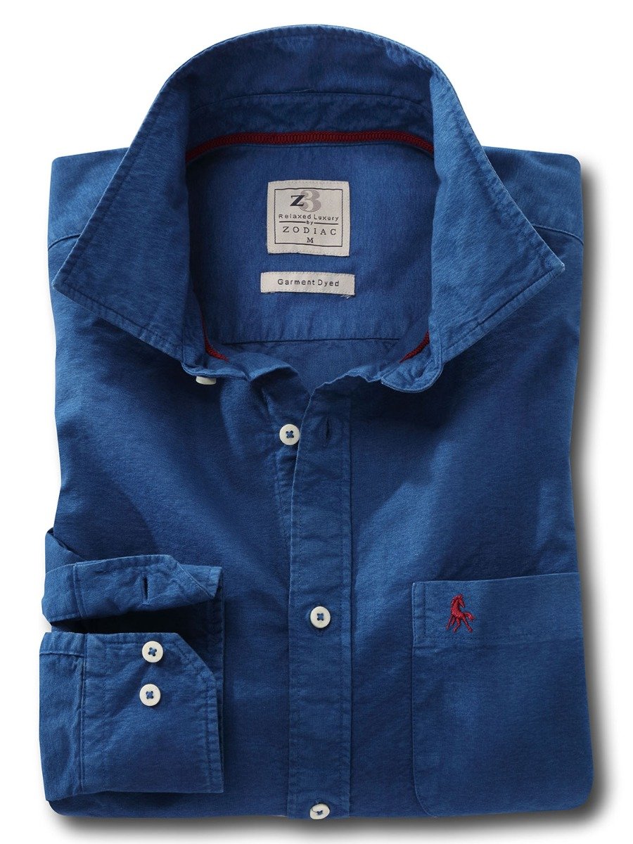 Marbella Oxford Garment Dyed Blue Full Sleeve Tailored Fit Casual Cotton Shirt