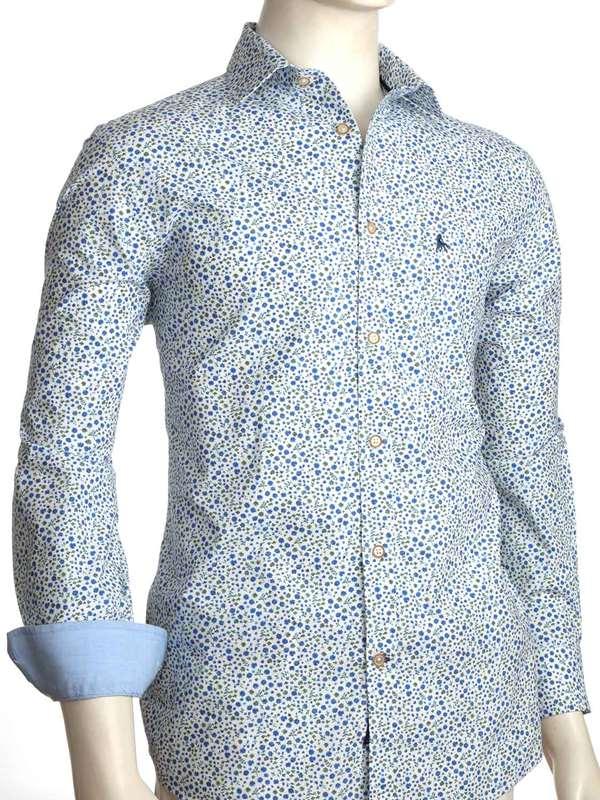 Leeds Blue Printed Full Sleeve Tailored Fit Casual Cotton Shirt