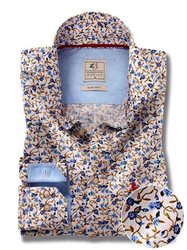 Watford Blue Printed Full sleeve single cuff   Cotton Shirt