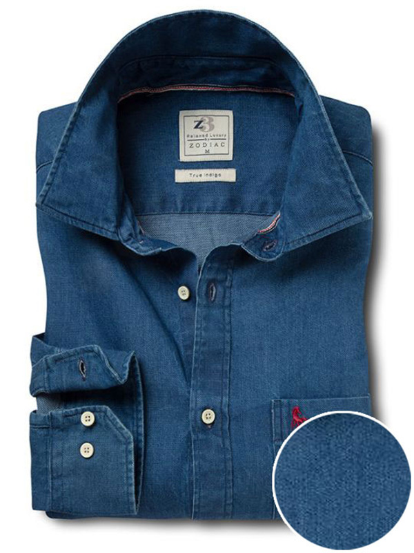 Eastwood Indigo Blue Solid Full sleeve single cuff   Cotton Shirt