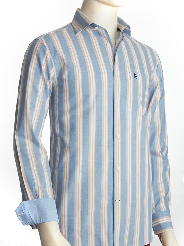 Erling Oxford Blue Striped Full Sleeve Tailored Fit Casual Cotton Shirt