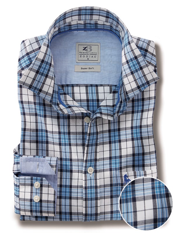 Ritsu Twill Blue Check Full Sleeve Tailored Fit Casual Cotton Shirt