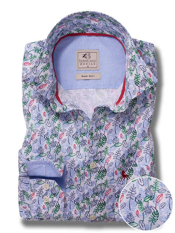 Muller Blue Printed Full Sleeve Tailored Fit Casual Cotton Shirt