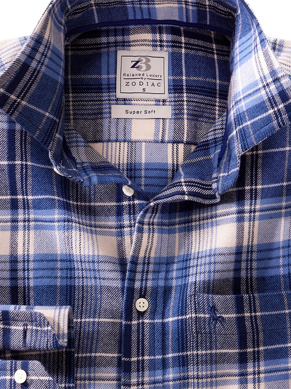 Keane Twill Blue Check Full Sleeve Tailored Fit Casual Cotton Shirt