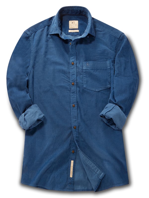 Rooney Corduroy Garment Dyed Blue Full Sleeve Tailored Fit Casual Cotton Shirt