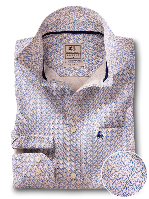 Beckham Blue Printed Full Sleeve Tailored Fit Casual Cotton Shirt