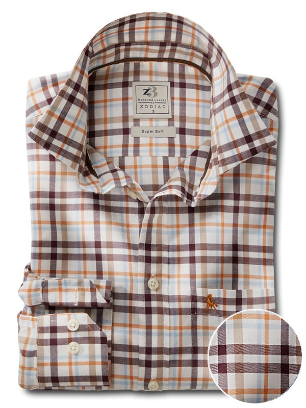 Heskey Twill Brown Check Full Sleeve Tailored Fit Casual Cotton Shirt