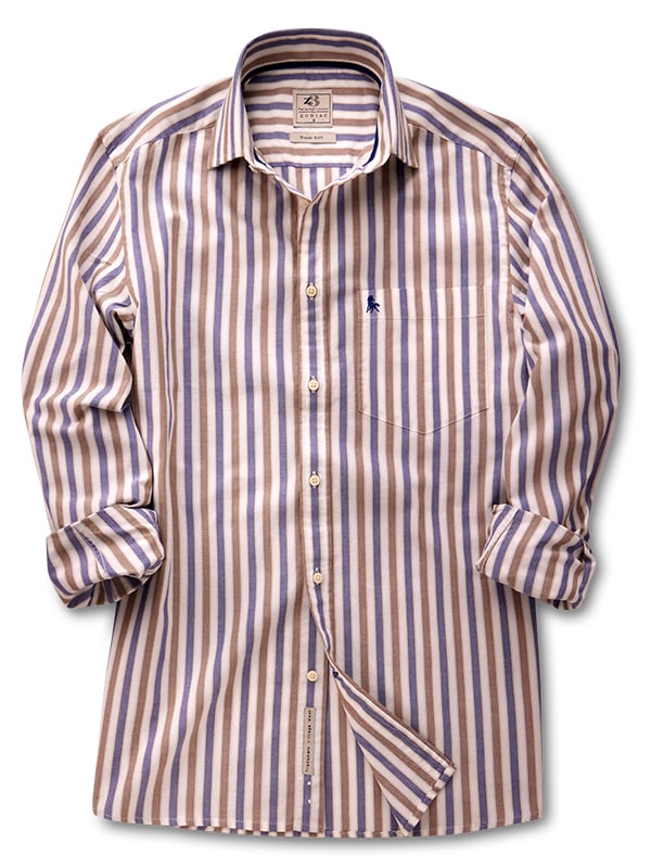 Cole Oxford Brown Striped Full Sleeve Tailored Fit Casual Cotton Shirt